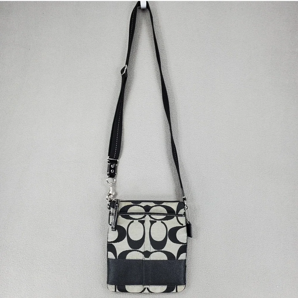 Coach Crossbody Bag Black Signature C Jacquard North South Swingpack Purse